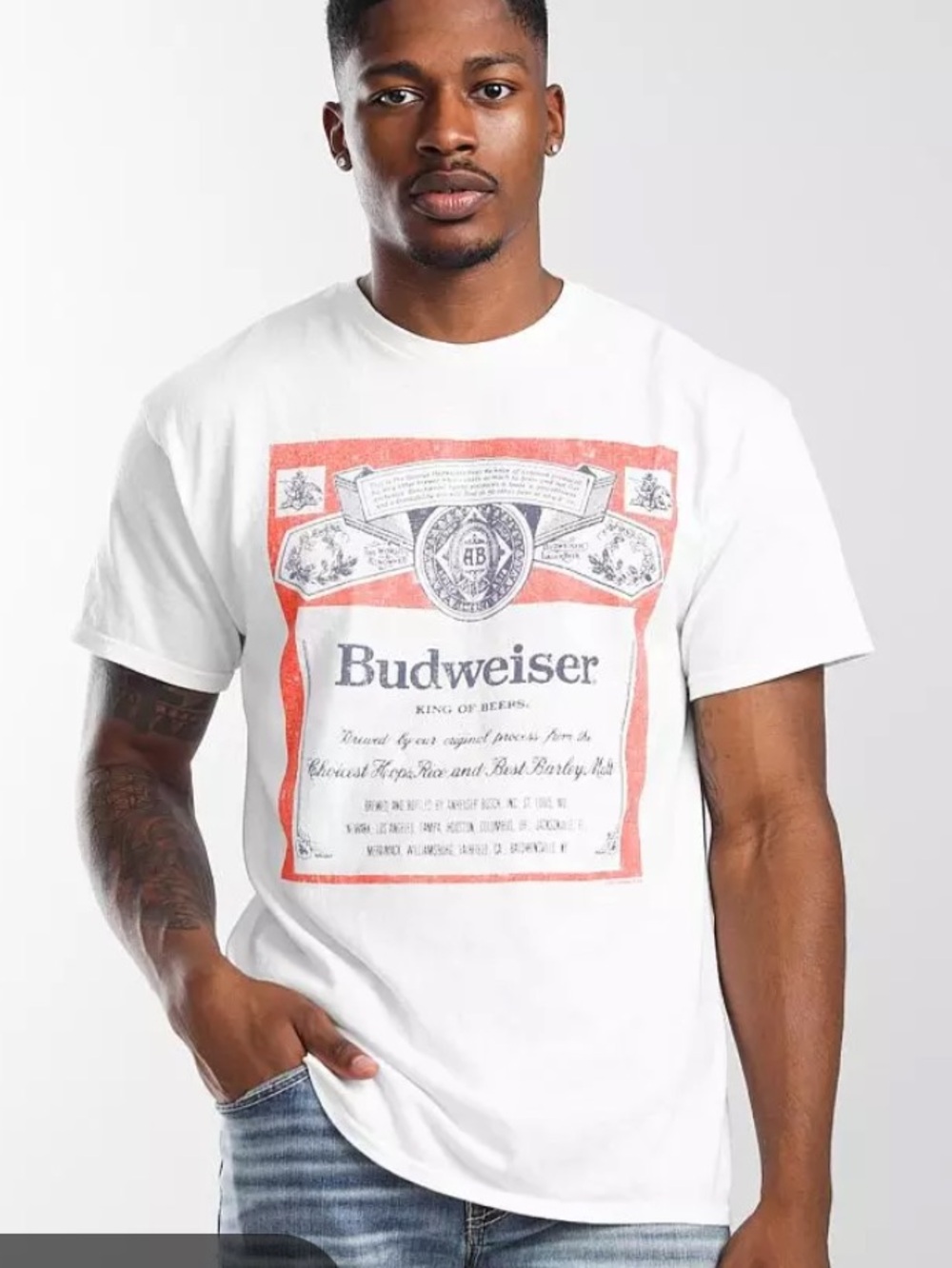 BUDWEISER White Heavy Cotton Short Sleeve Tee King of Beers Logo Size  L NWOT